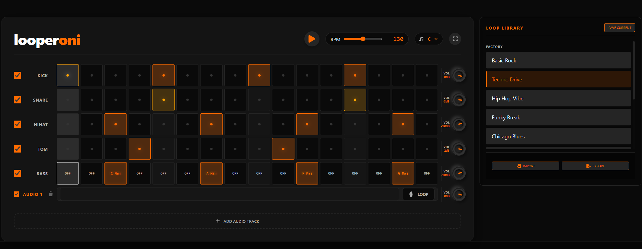 Looperoni Drum Machine Interface